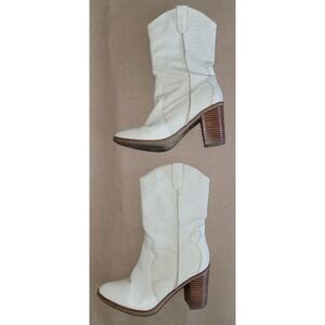 MIA Women's Cowboy Boots 7.5 Ivory Python Western Cowgirl Blockheel Pointed Toe